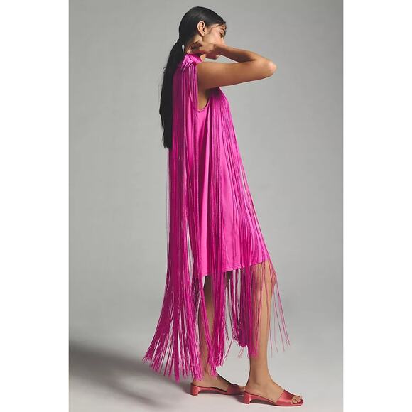 nwt ANTHROPOLOGIE HUTCH sz XS Fringed Sleeveless Dress in Raspberry Pink - Picture 4 of 5